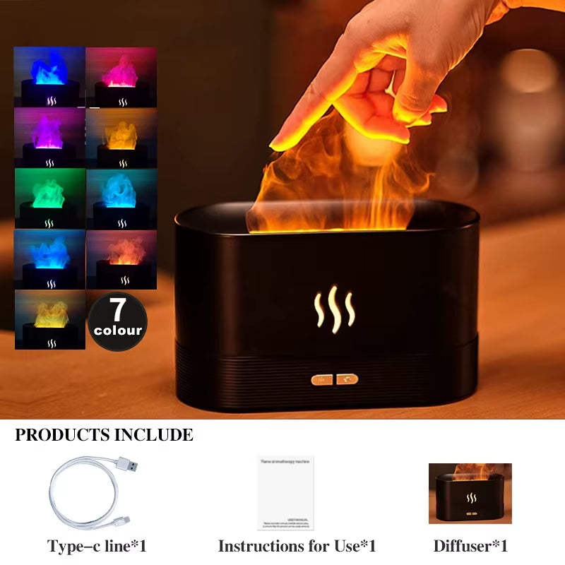 New 7 Colors Flame Lamp Air Humidifier Aromatherapy Diffuser USB Ultrasonic Cold Mist Sprayer Essential Oil Diffuser Humidifier