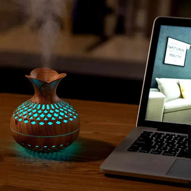 Wood Grain Humidifier 300Ml, USB Aroma Diffuser, Atomizer, Household Humidifier, Moisturizing Instrument, Office Humidifier，Gift