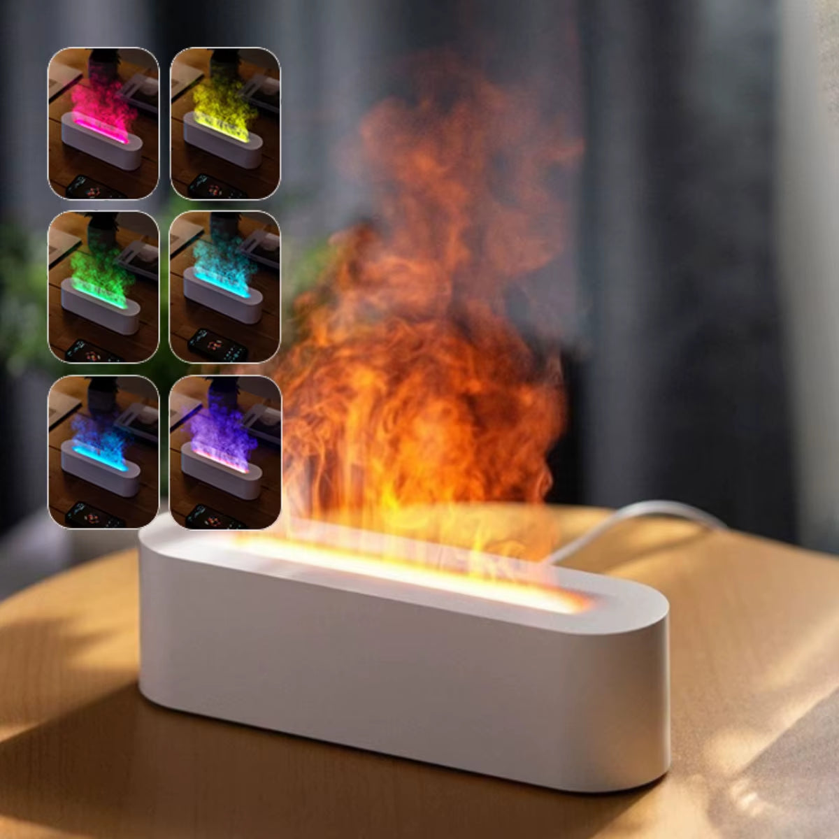 New 7 Colors Flame Lamp Air Humidifier Aromatherapy Diffuser USB Ultrasonic Cold Mist Sprayer Essential Oil Diffuser Humidifier
