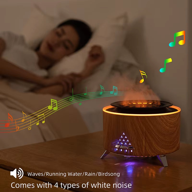 350Ml Volcano Flame Air Humidifier Sleep Aid White Noise Bluetooth Speaker Essential Oil Diffuser Bedroom Humidifier with Remote